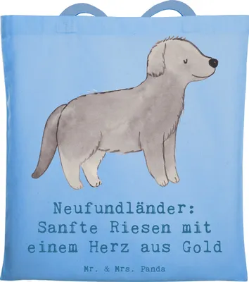 Produktbild von Mr. & Mrs. Panda Shopping Tasche Neufundländer Liebe - Sky Blue - Geschenk, Beutel, Jutebeutel, Familienhund, Schultasche, Laptoptasche, canvas, Tote Bag, Hunderasse