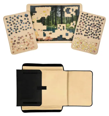Produktbild von Relaxdays Puzzlekoffer, 1000 Teile, 2 Sortierplatten, Transport & Aufbewahrung, Tragegriff, Puzzlebrett, schwarz/beige