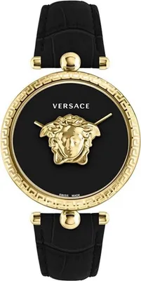Produktbild von Versace VECO02722 Palazzo gold schwarz Leder Armband Uhr Damen NEU