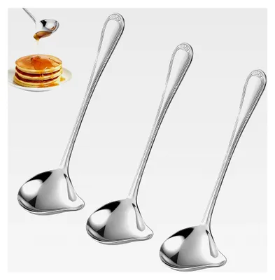 Produktbild von Suppenkellen 3er Set, Sauciere Löffel aus Edelstahl, kleine Löffel für präzises Ausgießen von Soßen und Suppen, 12 cm, spülmaschinenfest