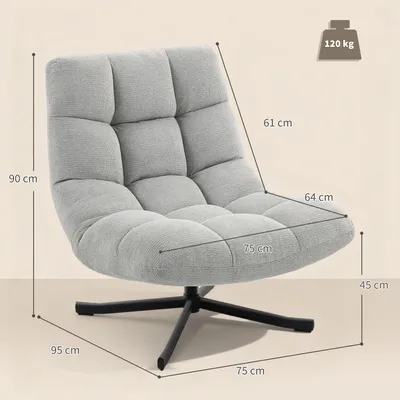 Produktbild von HOMCOM Sessel Drehbar Loungesessel mit Breiter Sitzfläche Chenille-Optik Grau