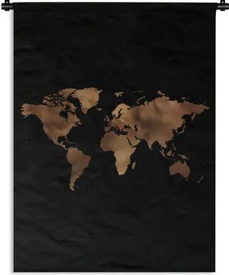 Produktbild von MuchoWow® Wandteppich Wandbehang Weltkarte - Bronze - Schwarz 120x160 cm Tapisserie Dekoration Wandtuch - Wohnzimmer - Moderne