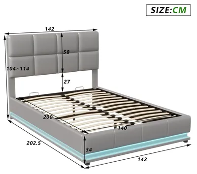Produktbild von Doppelbett - Bettgestell - Bett mit Stauraum - LED-Bett - Verstellbares Kopfteil - 140x200 cm, Grau