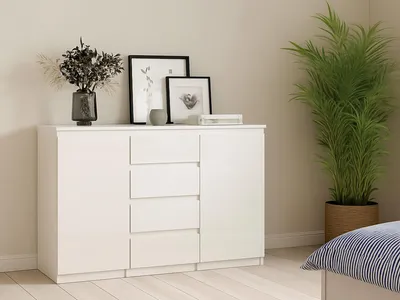 Produktbild von Sideboard mit Türen und Schubladen, weiß glänzend, 120 x 90 x 50 cm