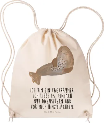 Produktbild von Mr. & Mrs. Panda Jutebeutel Robbe Lachen - Transparent - Geschenk, Beutel, Kleiner Rucksack, wander, Strand, Seehund, Meerestier, Nordsee, gym tasche, Lustige Sprüche