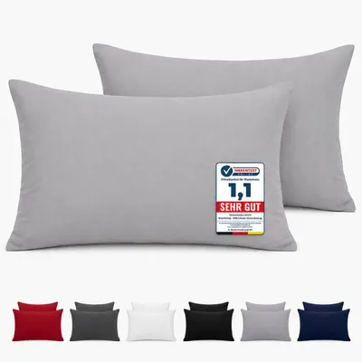 Produktbild von Komfortec Premium Kissenbezug 50x70 cm – 2er Set – Kissenhülle mit Reißverschluss – 100 % gebürstete Mikrofaser– Superweich – Grau Kopfkissenbezug, KI-generiertes Bild