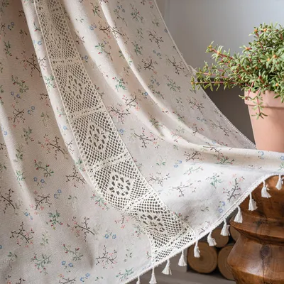 Blumengardinen 244 cm, 2 Paneele, halbtransparent, Boho-Stil