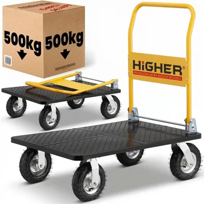 Zdjęcie produktu dla Wózek magazynowy transportowy platformowy składany pompowane koła HIGHER PRO 500kg LH10-500-P