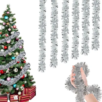 Lametta-Girlande, 6 x 2 m, glänzend, silber, Weihnachtsdeko