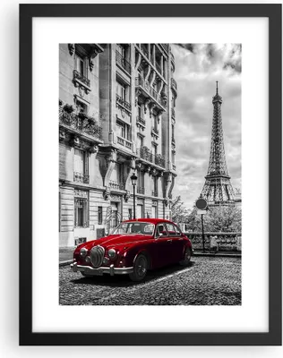 Produktbild von Gerahmtes Poster - Schwarzer Rahmen - Auto Eiffle Straße Gebäude - 30x40 cm - Wand Bild - Wanddeko - Wandbilder - Wandposter - Bilderrahmen - Bilder - Kunstdruck - Wandbild - P2BPA30x40-3214