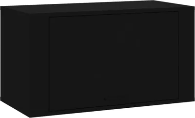 A black cabinet with a single door and a small handle.