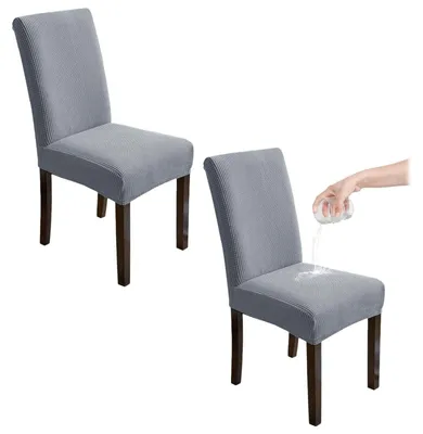 Produktbild von Set mit 2 elastischen Stuhlhussen, Rückenlehnenhöhe 45-55 cm, elastisch, abnehmbar, dehnbar, Stuhlhussen-Set, Stuhlhussen, für Hochzeiten, Zuhause, Hotels (hellgrau)