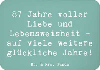 Produktbild von Mr. & Mrs. Panda magnet Spruch 87. Geburtstag Liebe - Meeresbrise - Geschenk, Kühlschrankmagnet, Ehrentag 87 Jahre, Alter, Pinnwandmagnet, whiteboardmagnet, zettelhalter
