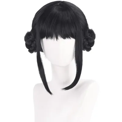 Productafbeelding van Minicee Cosplay pruik, zwart, met 2 vlechtjes, anime vlechtpruik