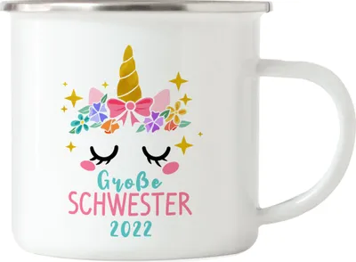 Produktbild von Große Schwester 2022 Emaille Tasse Einhorn Schwangerschaft Verkündung Geburt Big Sister Süßes Geschenk