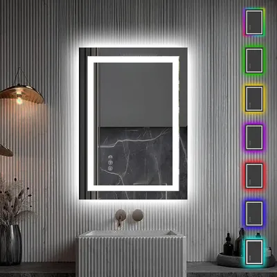 Produktbild von Lumoire® Badspiegel mit RGB beleuchtung – 50 cm Rechteckig Vertikal – Mit Anti-Beschlag