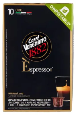 Zdjęcie produktu dla Caffè Vergnano Espresso Arabica, Kapsułka kawy, Espresso, 50 g, Czarny, 10 szt., Pudełko