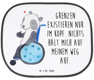 Produktbild von Mr. & Mrs. Panda Autosonnenschutz Panda Rollstuhl - Weiß - Geschenk, autofenster sonnenschutz, Auto, Fürs, saugnapf, Pkw, Fenster