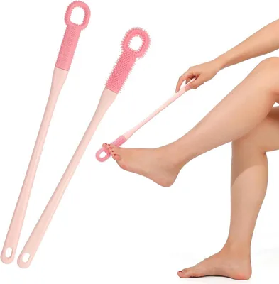 Immagine prodotto di Set di 2 spazzole lavapiedi in silicone per la pulizia delle dita dei piedi Doccia per piedi con manico lungo per anziani