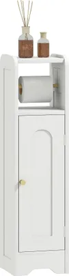 Image de Armoire de salle de bain - Armoire étroite indépendante - Tablette réglable - Support de papier toilette - Mélamine - 21x20x79 cm - Blanc