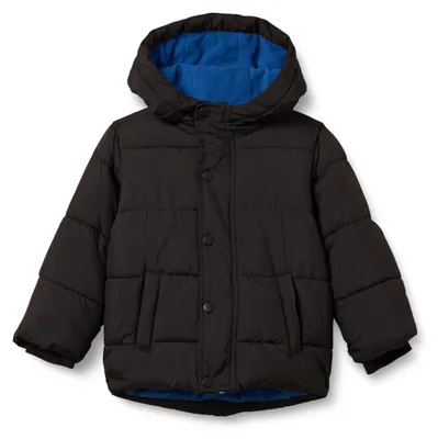 Productafbeelding van Essentials jongens warme winterjas met capuchon, zwart, maat 6-7 jaar