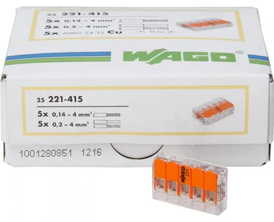 Produktbild von WAGO 221-415 COMPACT-Verbindungsdosenklemme mit Hebel max. 4mm²  5 Leiter 25St.
