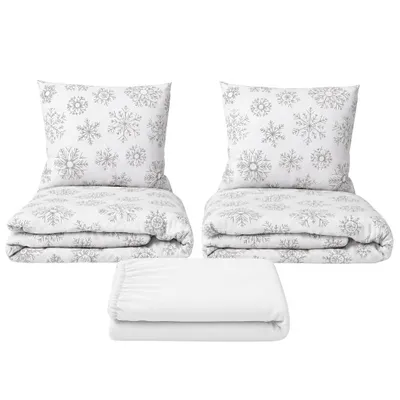 Immagine prodotto di Set di lenzuola matrimoniale "Fiocchi di neve" - 2 lenzuola, lenzuolo di sotto 180x200 cm (041), colore bianco, Immagine generata dall'IA