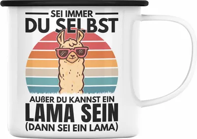 Produktbild von Trendation - Llama Emaille Tasse Alpaka Geschenk Lama-Liebhaber Geschenkidee Frauen Sei Immer Du Selbst (Schwarz)