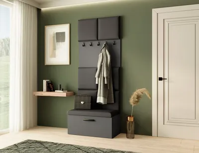 Produktbild von Garderobe MARGARET I, Farbe: Graphit + Schwarz , mit gepolsterten Paneelen und Kleiderhaken