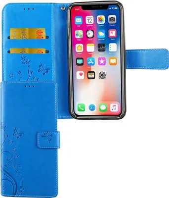 Zdjęcie produktu dla Apple iPhone XS etui na telefon komórkowy etui ochronne etui z klapką etui na kartę niebieskie