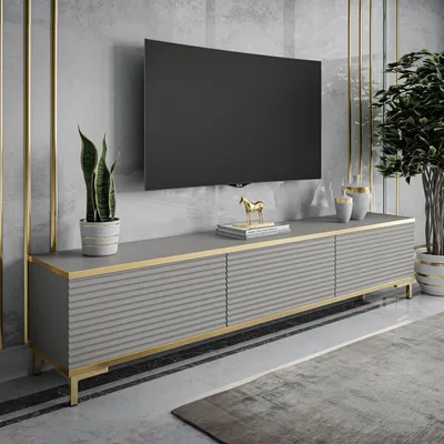 Produktbild von RTV Schrank OXFORD II 175 cm, Grau / grau matt + gold, Beine: Gold
