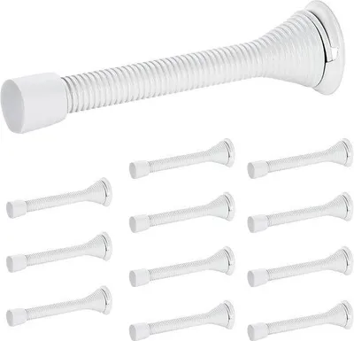Immagine prodotto di Fermaporta a cerniera, 12 pezzi, bianco, con meccanismo a molla e terminale in gomma, da applicare sul lato inferiore delle porte.
