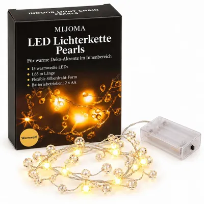 LED-Lichtsnoer mit 15 warmweißen LEDs, 1,65 m, batteriebetrieben