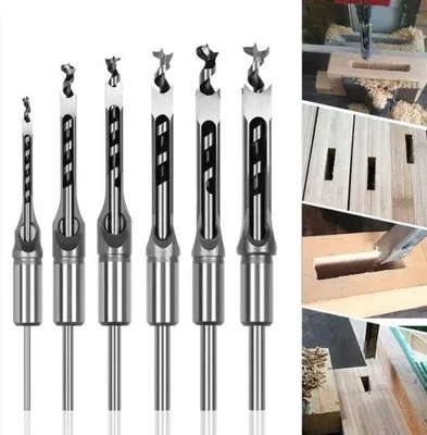 Image de Kit pour le travail du bois comprenant 6 forets carrés en acier et des douilles