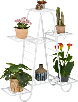 Produktbild von Relaxdays Blumentreppe Metall Vintage, 7 Stufen, verschnörkelt, 83x75x24 cm