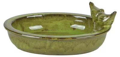 Produktbild von 1x Vogel Tränke oval creme grün petrol Bad Vogelbecken Futterschale Wasserstelle, Farbe:grün