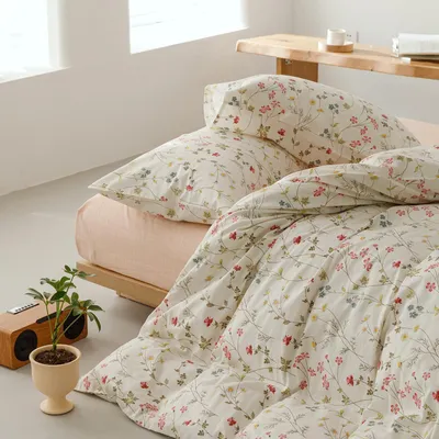 Immagine prodotto di Set di lenzuola matrimoniali 220x240 cm, cotone, color beige, motivo floreale, composto da 3 pezzi con 2 federe 80x80 cm