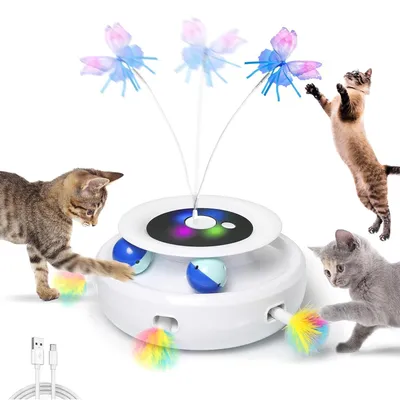 Produktbild von Katzenspielzeug, Elektrisch Interaktives Spielzeug für Katzen, Automatischer Kätzchenspielzeug, Federspiel, Flatternder Schmetterling, Katzenballbahn