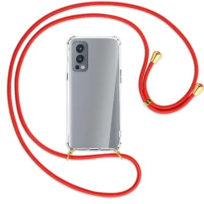 Produktbild von Handykette Backcover-Schutzhülle mit Band (Metall goldfarben) für OnePlus Nord 2 5G - rot