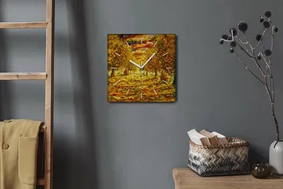 Produktbild von Coloray Hodiny Unikátní 30x30 cm  Tiché hodiny Pro obývací pokoj a kuchyň Nástěnné hodiny Plátno Bílé ručičky hodin - Podzimní lesní povaha