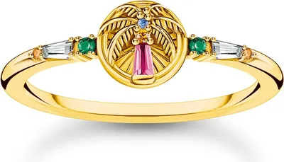 Thomas Sabo TR2457-488-7 Damenring mit Palme und Bunten Steinen Goldfarben 1