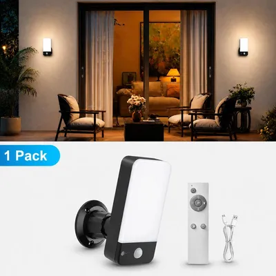 Image de Applique murale - Détecteur de mouvement - Lot de 1 - Rechargeable - Étanchité IP65 - Orientable à 360° - Télécommande - Intensité variable