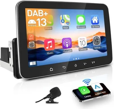 Zdjęcie produktu dla Radio samochodowe 1 DIN, 7 cali, DAB+, z wyświetlaczem, obsługujące bezprzewodowe CarPlay i Android Auto