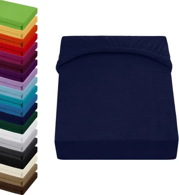 Produktbild von Jersey TOPPER Spannbettlaken 90x200-100x200cm Spannbetttuch für Boxspringbett-Topper Matratzen 100% Baumwolle, Farbe: Dunkelblau