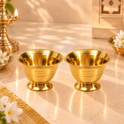 Messing Chandan-Kumkum-Schale, 2er-Set, Gold, 6,5 cm