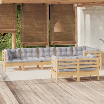 Produktbild von Möbel 8-tlg. Garten-Lounge-Set mit Grauen Kissen Kiefer Massivholz - Gartenmöbelgarnituren 3096501
