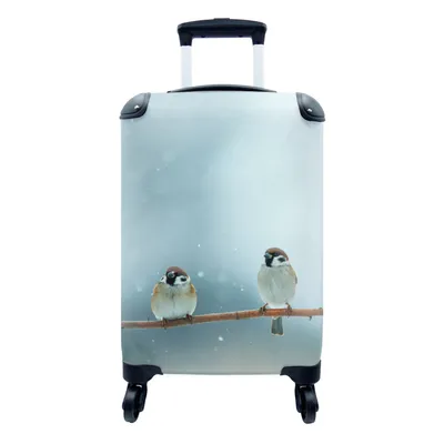 Produktbild von MuchoWow® Koffer Handgepäck Trolley Rollkoffer Kleine Reisekoffer mit 4 Rollen - Vögel - Spatz - Schnee - Winter - Cabin Size < 55x40x23 cm & 55x40x20 cm - Fotokoffer - Kabinenkoffer - Boardgepäck - Reise-Box - Reisekoffer - Reisegepäck - Koffer mit Bild - Trolley für Kinder