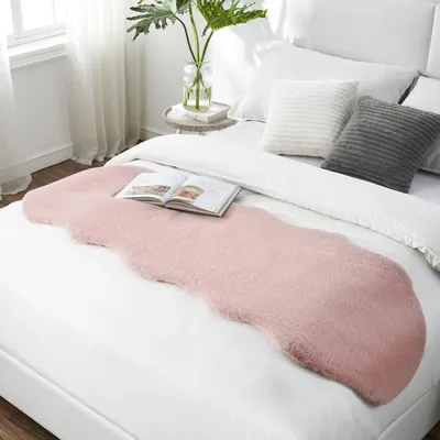 Productafbeelding van Pluizig nepbont vloerkleed voor woonkamer of slaapkamer, 55x160 cm, roze