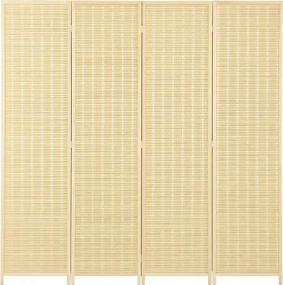 Produktbild von 4-teiliger Raumteiler, 180 x 180 cm, Faltbarer Sichtschutz aus Bambus und Baumwolle für Wohnzimmer, Schlafzimmer, Natur
