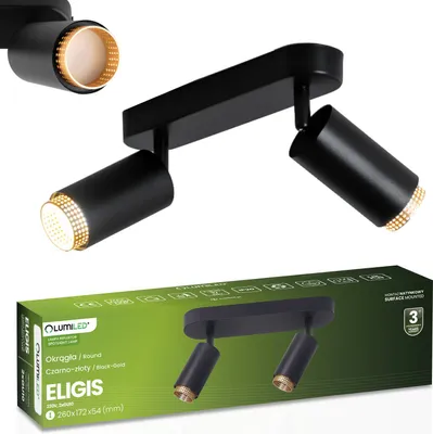 Produktbild von LUMILED Deckenstrahler Deckenspot, 2-flammige Deckenleuchte, 360° dreh- und  90° schwenkbarer Spot , Spotlampe für Decke, 2x GU10 Fassung max.12 W 230V,  Downlight Matt Schwarz mit Gold Farbe